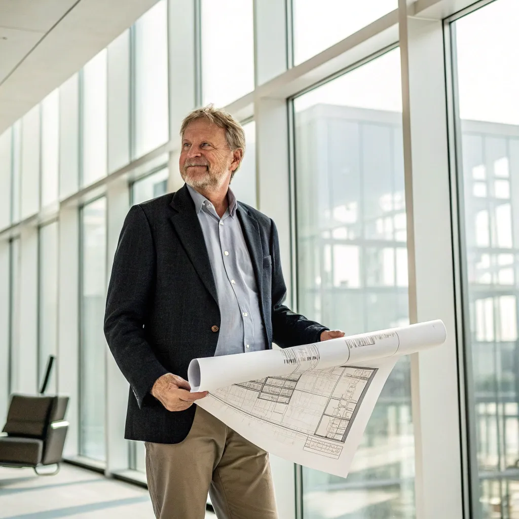 Jack Thompson with his architectural drawings