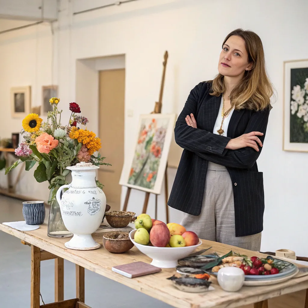 Samantha Green presenting her still life creations